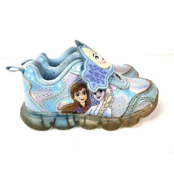 Disney Frozen Toddlers Light Up Sneakers Anna & Elsa Blue Strap Sz 7 Super Cute - Picture 6 of 8
